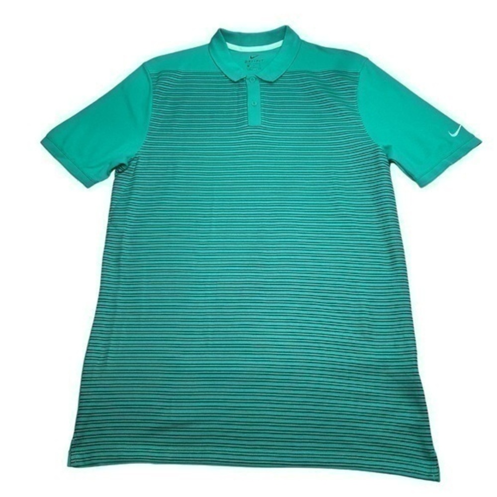 Nike Mens Dri-fit Polo Golf Shirt Green Black Stripped Short Sleeve Size MTall